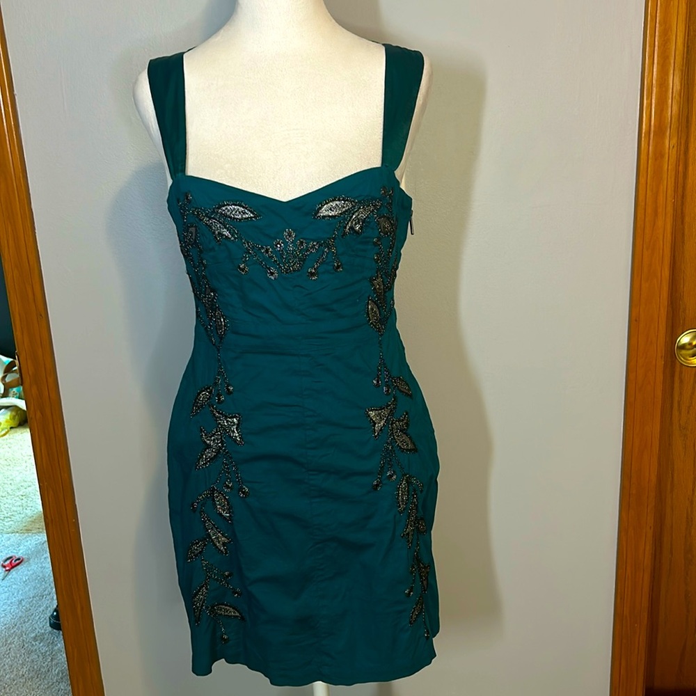 Free People Teal floral beaded embellished mini dress